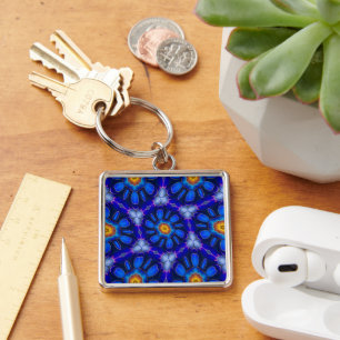 Porte-clés Motif Fleurs bleues Abstraites