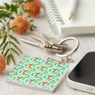 Porte-clés Motif floral avec fleurs roses colorées