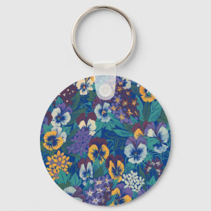 Porte-clés Motif floral de pensée vintage Jardin de campagn