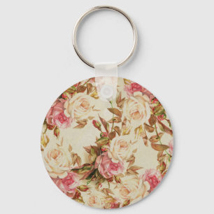 Porte-clés Motif floral de roses bruns blancs roses vintages
