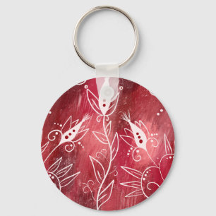 Porte-clés Motif Floral Rouge Et Blanc