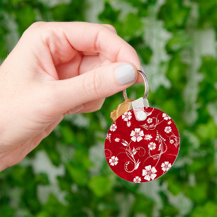 Porte-clés Motif floral rouge et blanc