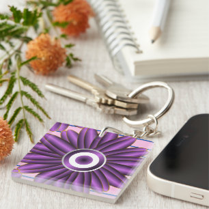 Porte-clés Motif Floral Violet Design Fleur Moderne Abstraite
