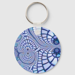 Porte-clés motif fractal abstrait bleu violet et blanc