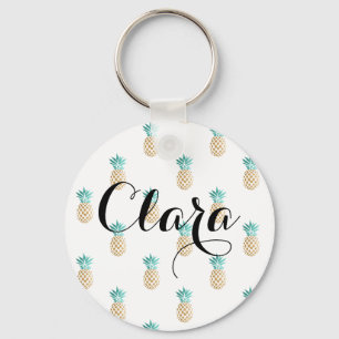 Porte-clés motif frais tropical d'ananas d'or de faux d'été