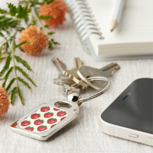 Porte-clés Motif fraises, fraises rouges, fruits, feuilles