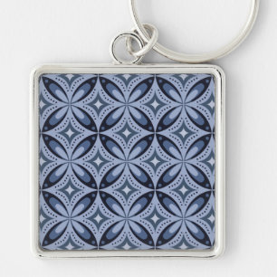 Porte-clés Motif géométrique bleu de style rétro