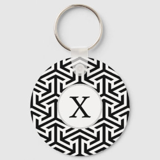 Porte-clés motif géométrique noir et blanc monogramme