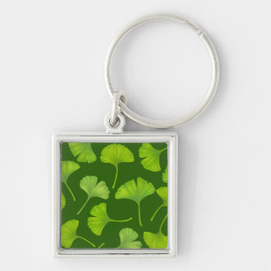 Porte-clés Motif Ginkgo sur vert foncé