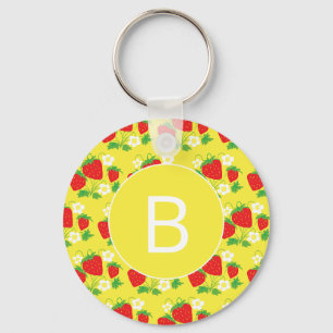 Porte-clés Motif jaune de fraise et de fleur Monogrammé