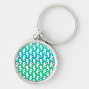 Porte-clés Motif joli hippocampe sur bleu vert