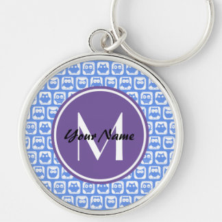 Porte-clés Motif Lilac Monogram Blue and White Owl