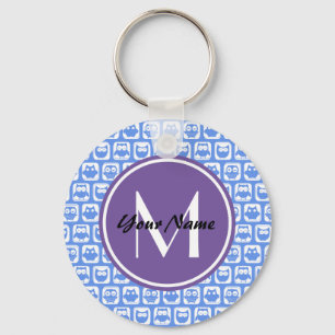 Porte-clés Motif Lilac Monogram Blue and White Owl