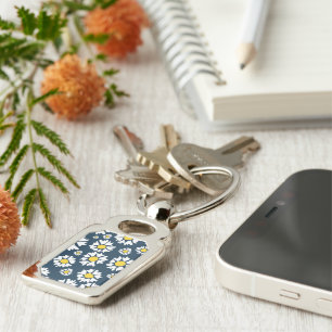 Porte-clés Motif marguerrier, motif floral, marguerites blanc