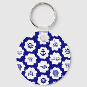 Porte-clés Motif nautique de bleu marine et blanc