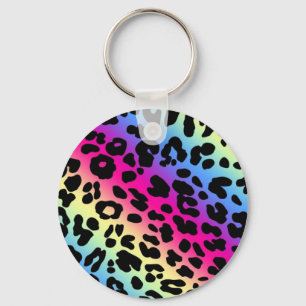 Porte-clés Motif Neon Rainbow Leopard Imprimer