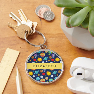 Porte-clés Motif, Planètes, Étoiles, Cosmos, Votre Nom