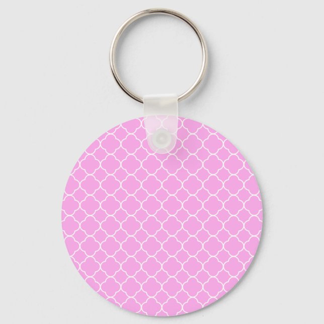 Porte-clés Motif Quatrefoil Rose Et Blanc (Recto)