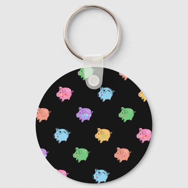 Porte-clés Motif Rainbow Pig en noir (Recto)