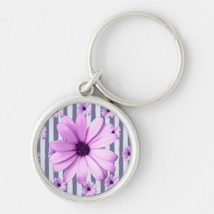 Porte-clés motif rayé avec des pâquerettes violettes