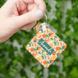 Porte-clés Motif rétro de fruits d'agrumes orange
