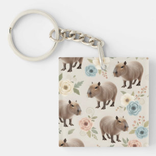Porte-clés Motif sans couture de capybara à l'aquarelle migno