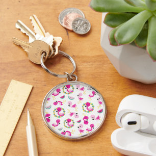 Porte-clés Motif tropical, Flamants roses, pastèques, Fleurs