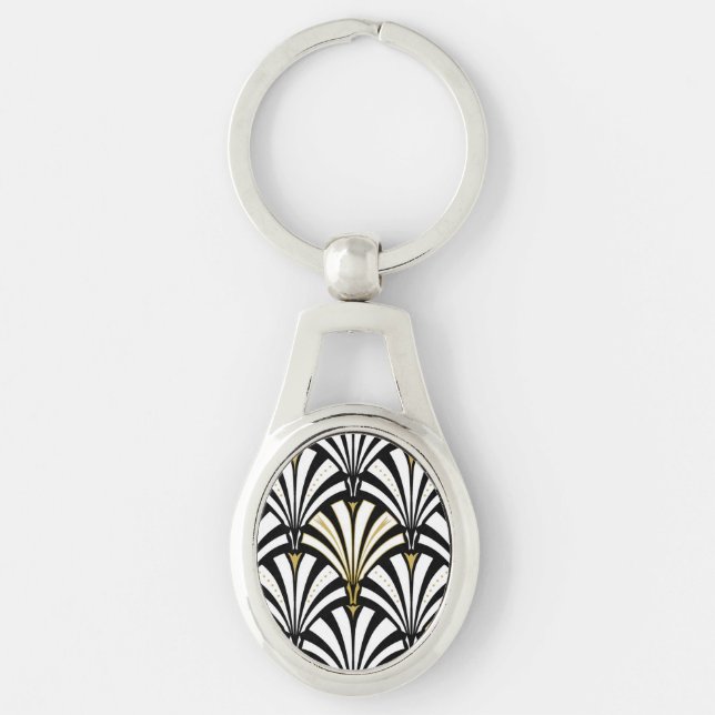 Porte-clés Motif ventilateur Art déco - noir et blanc (Devant)