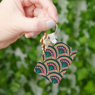 Porte-clés motif vert en forme de coquille