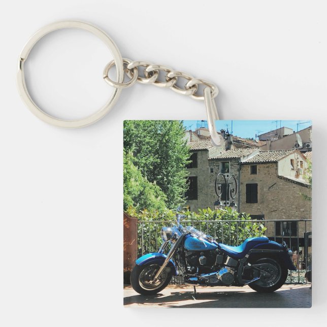 Porte-clés Moto bleue en Valbonne France (Devant)
