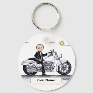 Porte-clés Moto - Caricature masculine par PrintedPerfection.
