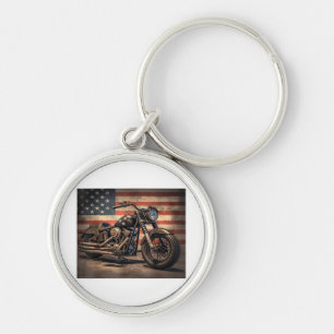 Porte-clés Motorcycle USA Drapeau Retro Biker