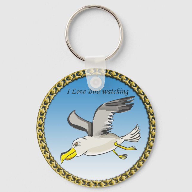 Porte-clés Mouette caricaturale volant au-dessus de la tête a (Recto)