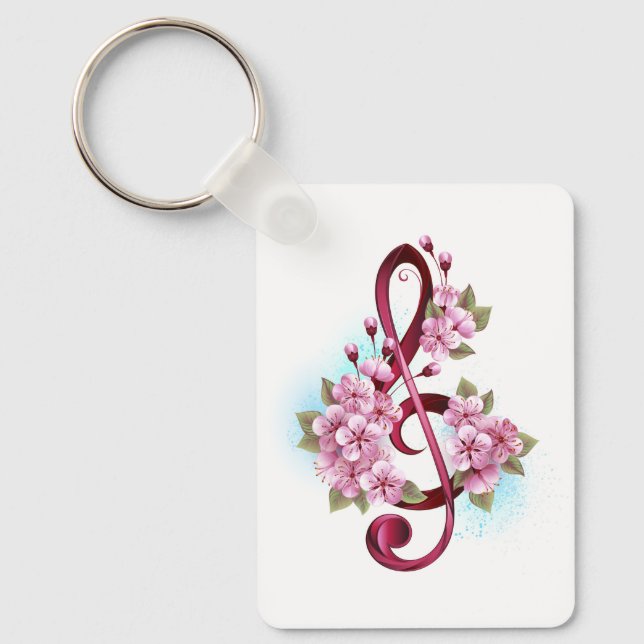 Porte-clés Musical treble clef notes with sakura flowers (Recto)