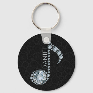 Porte-clés Musique monogramme Note Diamants blancs sur noir