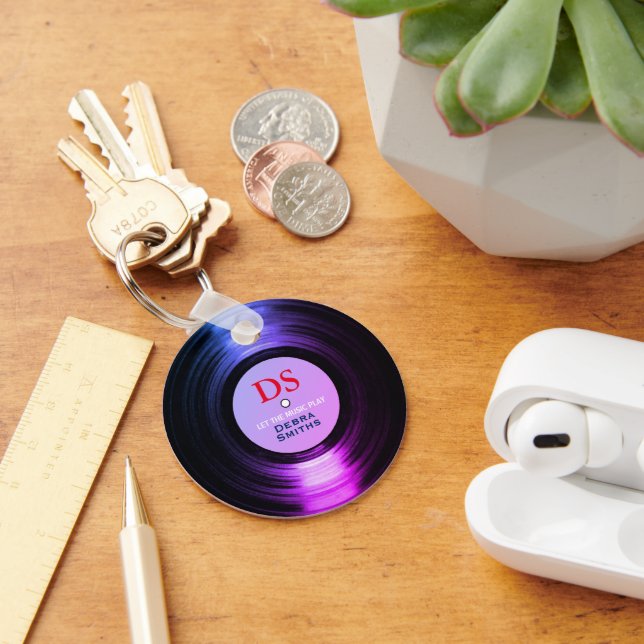 Porte-clés Musique personnalisée Vinyl Record violet (Bureau)