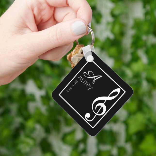 Porte-clés Musique Porte - clé noir élégamment Monogrammé (main)