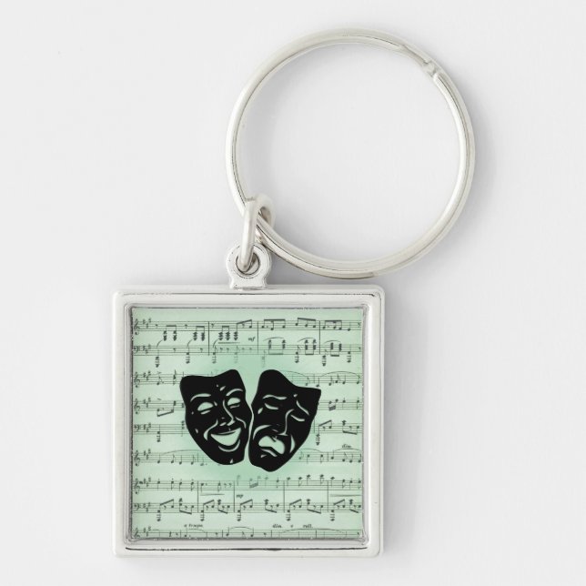Porte-clés Musique verte et masques grecs de théâtre (Devant)