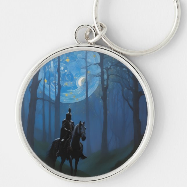 Porte-clés Mystérieux Chevalier Noir dans la Forêt Lune (Devant)