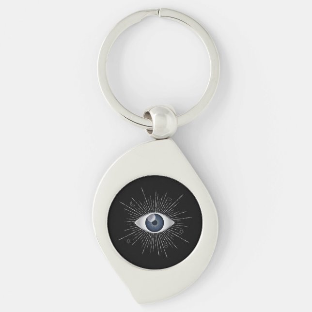 Porte-clés Mystic Silver and Blue Eye Nazar Mati on Black (Devant)