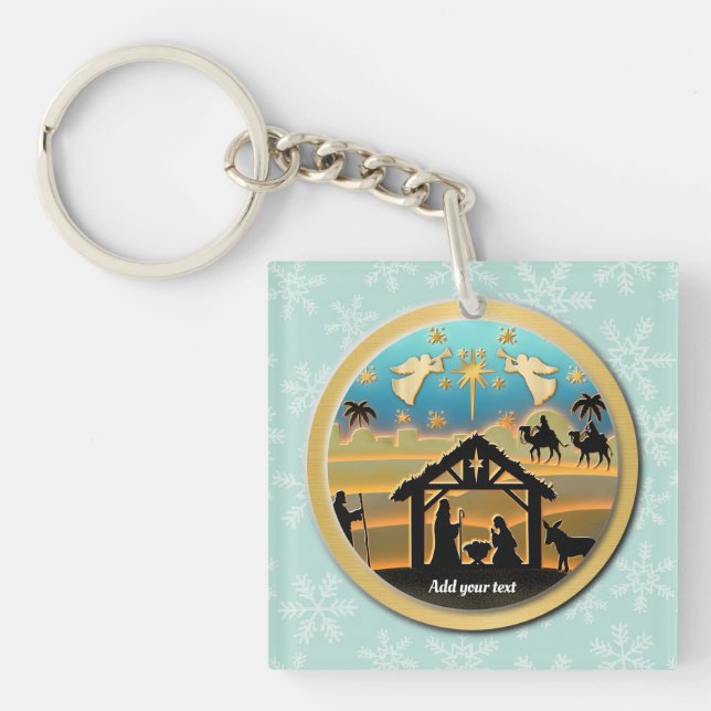 Porte-clés Nativité de Noël Bébé Jésus dans la scène Manger (Devant)