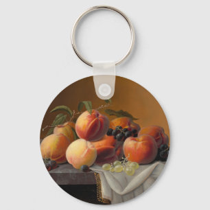 Porte-clés Nature morte vintage avec des pêches et des raisin
