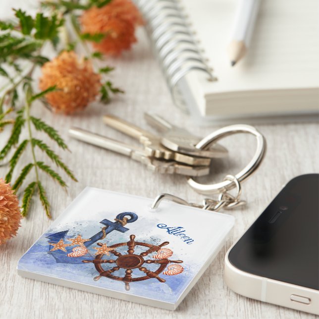 Porte-clés Nautical Beach Wedding Bridesmaid Cadeau (Devant Droit)