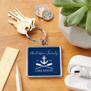 Porte-clés Nautical Lake House Ancre Oars Family Navy Bleu