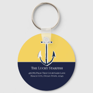 Porte-clés Nautical Navy Mustard Yellow Ancre maison de plage