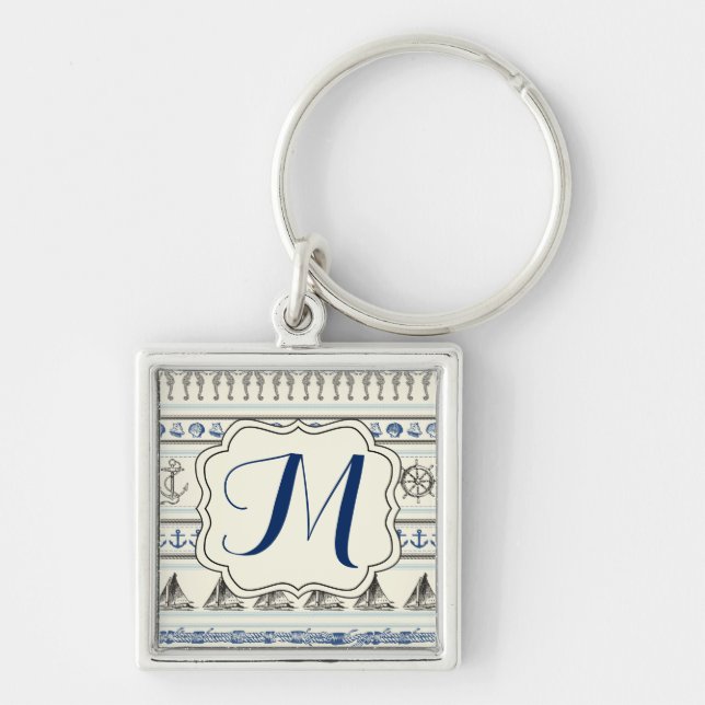 Porte-clés Navigation du porte - clé nautique de monogramme (Devant)