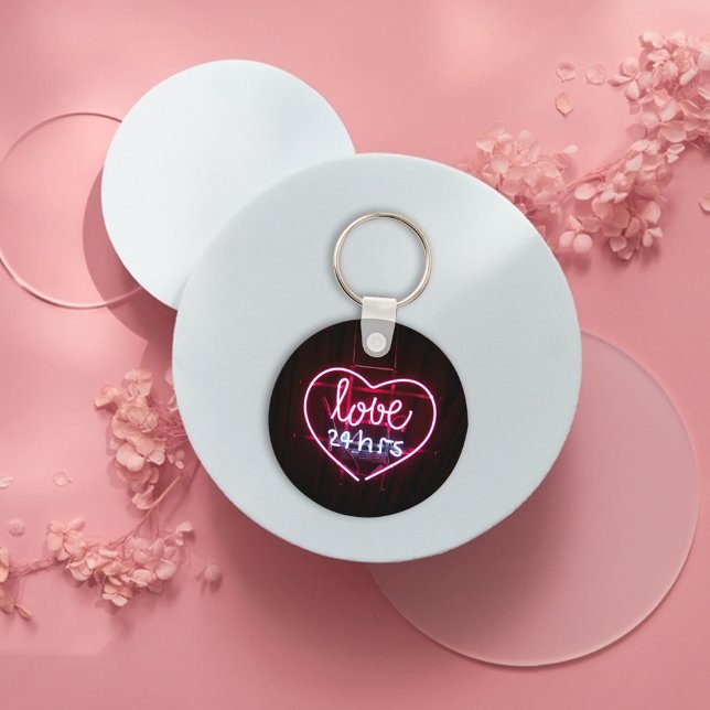 Porte-clés néon d'amour rose clair Porte - clé (pink love neon light sign Keychains)