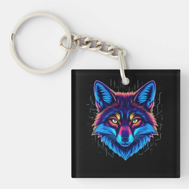 Porte-clés Neon Fox Face – Vibrant Glowing Design (Devant)