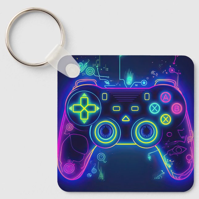 Porte-clés Neon Gamer Arcade Video Game Level Up Anniversaire (Recto)