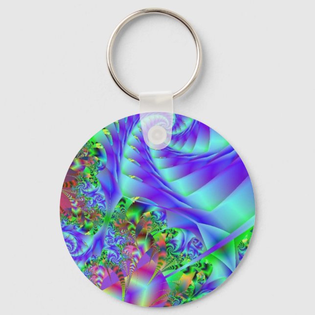 Porte-clés Neon Rainbow Fractal Art (Recto)